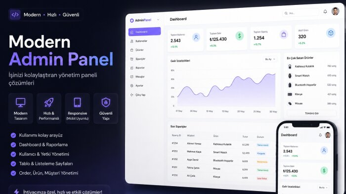 size modern admin paneli hazırlarım