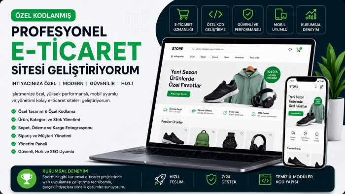 ihtiyacınıza özel profesyonel e-ticaret sitesi geliştiririm