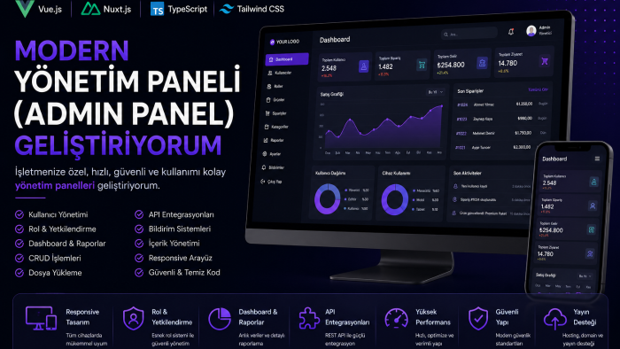 modern yönetim paneli (admin panel) geliştiririm
