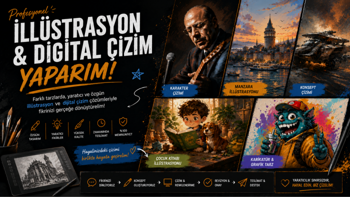 dijital çizim, illüstrasyon ve vektörel çizim yapıyorum