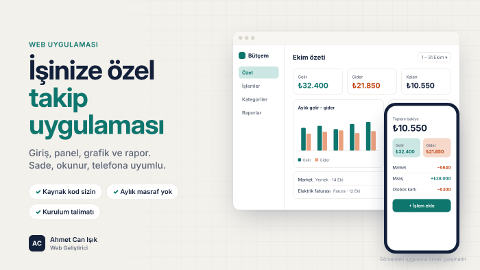 işinize özel web uygulaması yaparım