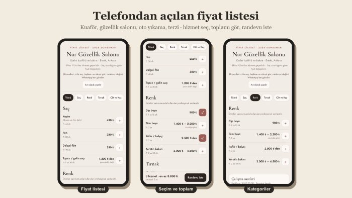 işletmeniz için telefondan açılan fiyat listesi hazırlarım