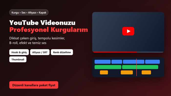 YouTube videolarınızı dinamik ve profesyonel kurgularım