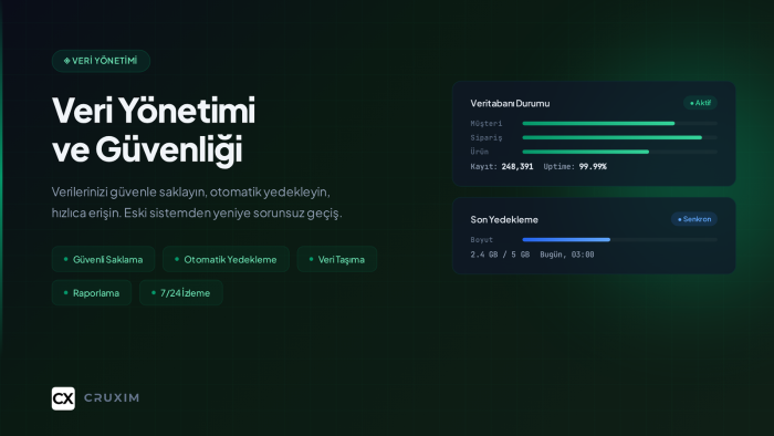 verilerinizi güvenle yönetir, yedekler ve raporlarım