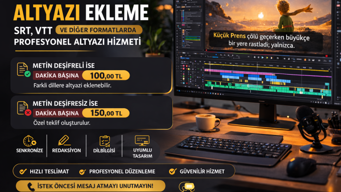 deşifreli ya da deşifresiz metne altyazı ekleyebilirim
