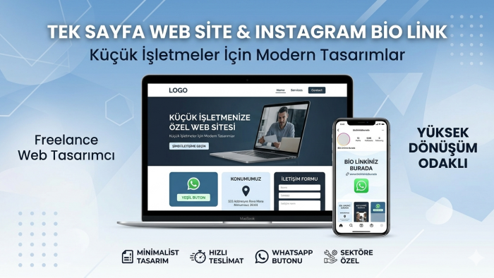  işletmeler için modern tek sayfa web sitesi tasarlarım