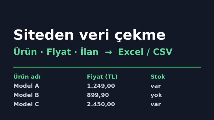 istediğiniz siteden ürün ve fiyat verisini Excel'e çekerim