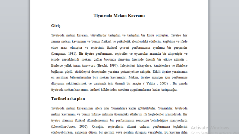 Tiyatroda Mekan kavramını  yazdım