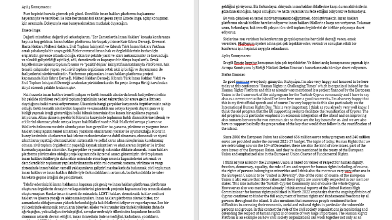 İnsan Hakları Konulu İngilizce ve Türkçe Konferans