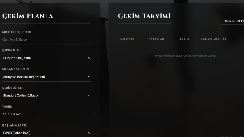 fotoğraf stüdyoları için online çekim randevu sitesi yaparım