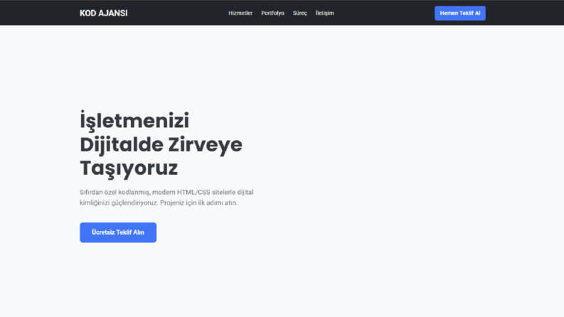 Özel Kodlanmış Modern Ajans Web Sitesi (HTML5/CSS3 Grid)