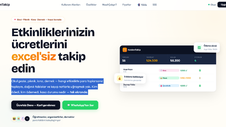 Etkinliklerinizin ücretlerini excel'siz takip edin