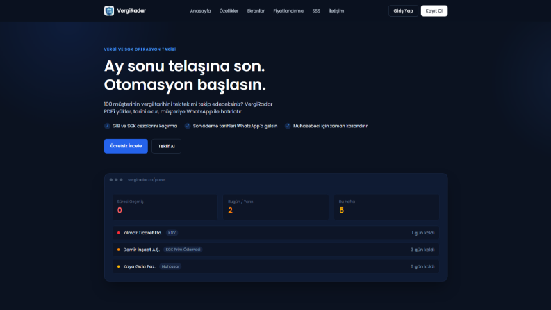 VergiRadar – Muhasebe Otomasyon ve Takip Platformu