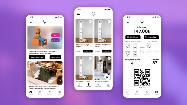 9Kahve  için mobil cüzdan ve alışveriş uygulaması