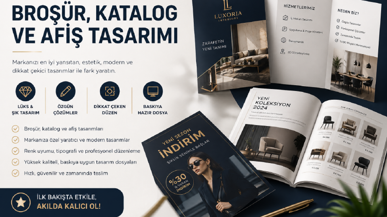 Ben, sizler için lüx broşür, katalog ve afiş tasarlarım