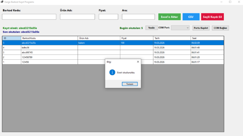 Excel / CSV Aktarım Özelliği