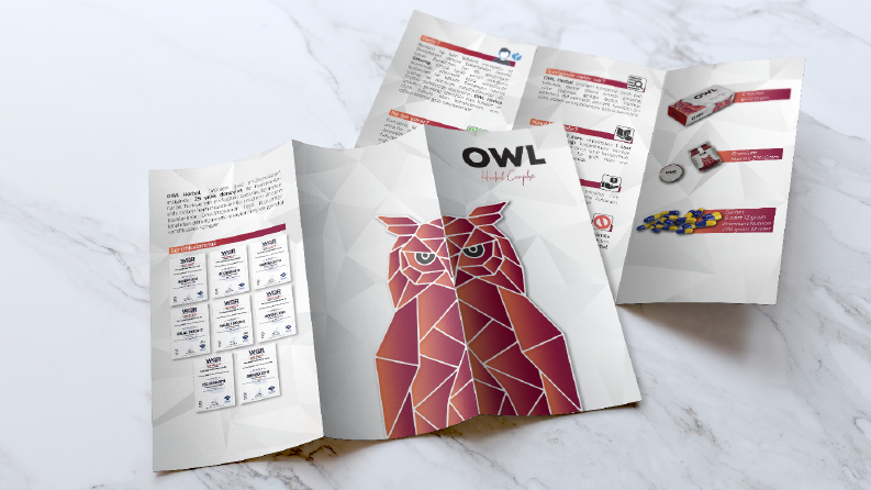 Owl takviye gıda broşür tasarımı