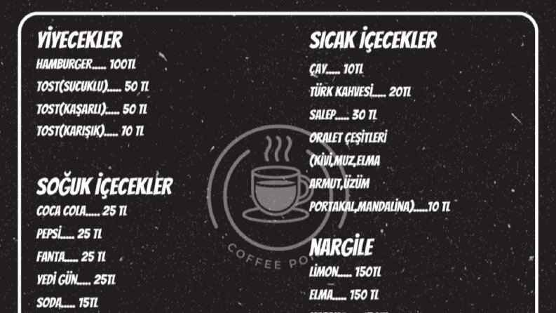 cafe için menü