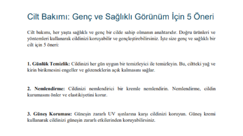 Cilt bakım markası için yazdığım web sitesi içeriği