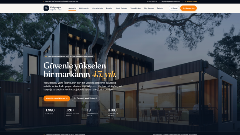 Kahyaoğlu İnşaat – Premium Kurumsal Web Sitesi