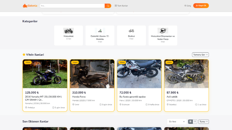 Gidonla – Motorsiklet ve Ekipmanları E-Ticaret Platformu