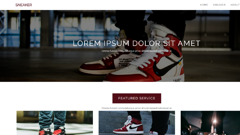 Sneakers için bir ürün tanıtım alışveriş sitesi temalı
