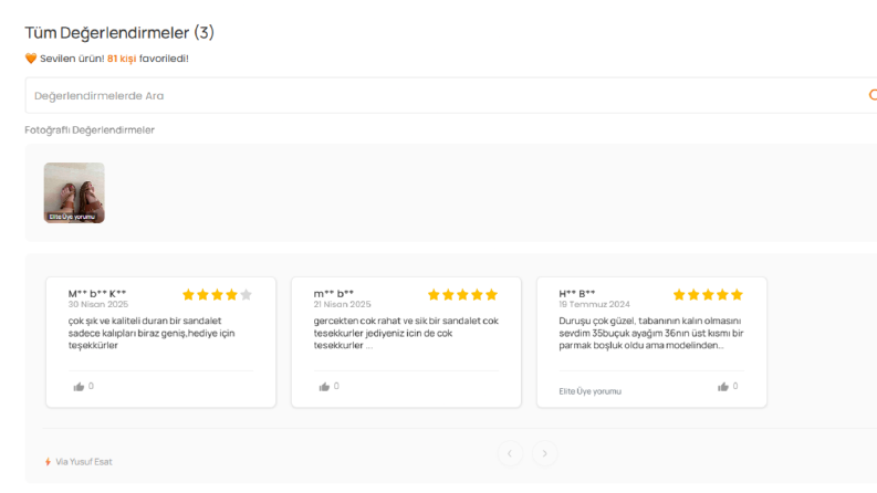 Trendyol değerlendirmelerinin E-ticaret sitesine entegresi