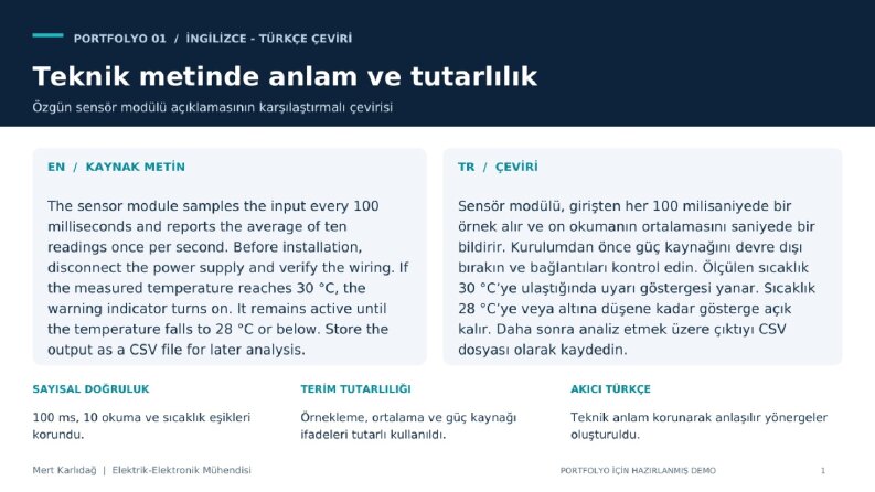 Özgün Sensör Modülü Açıklamasının Karşılaştırmalı Çevirisi