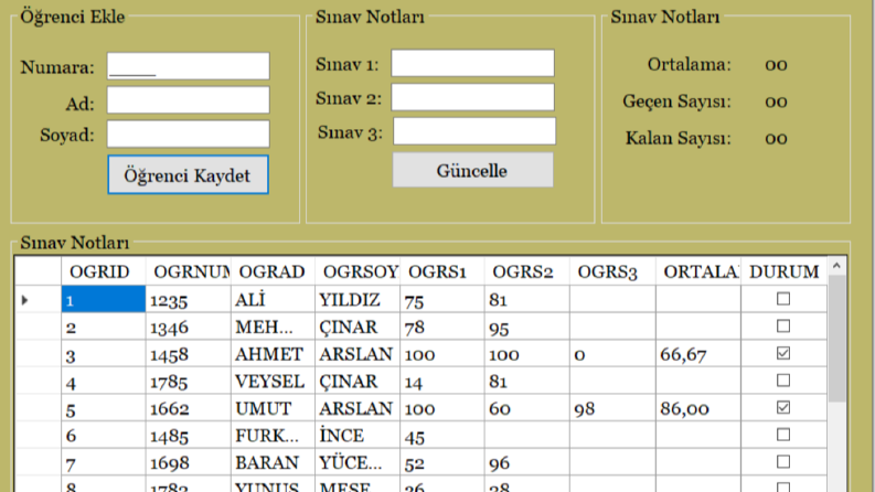 Öğrenci-Not Kayıt Sistemi