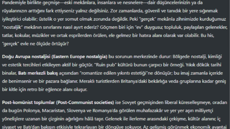 Doğu Avrupa’da Nostalji, Kimlik ve Estetik