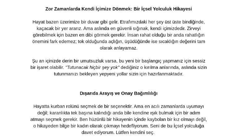 Zor Zamanlarda Kendi İçimize Dönmek: Bir İçsel Yolculuk 