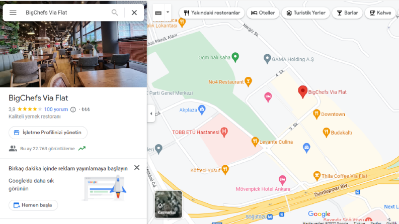 Big Chefs Restoranlarının Google Harita Kayıtları