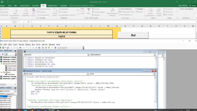Excel'de VBA Kullanım  