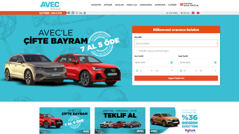 Avek Araç Kiralama Sitesi Çalışmamız