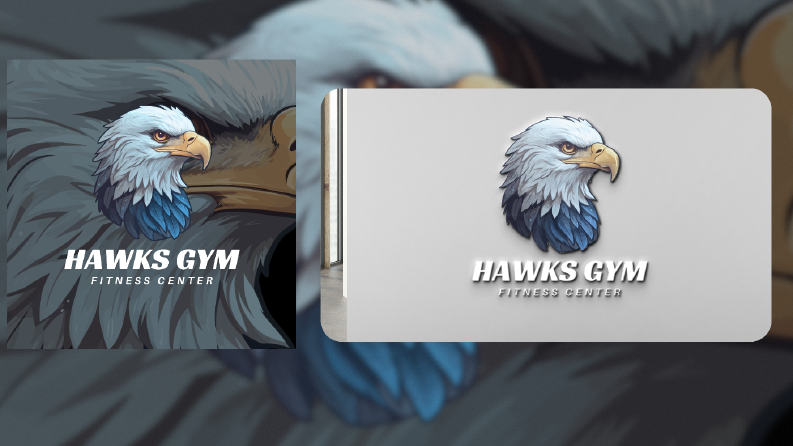Hawks Gym Fitness Center Logo + Mockup