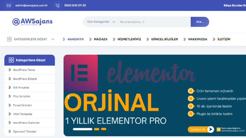 awsajans.com.tr wordpress eklenti satış sitesi çalışması