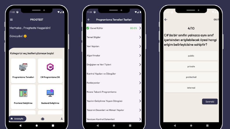 Progtest Mobil Uygulaması (Play Store'da Yayında)