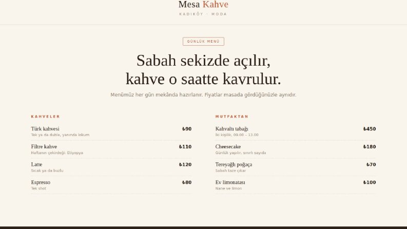 Kafe & Restoran için Menülü Web Sitesi - Örnek Çalışma