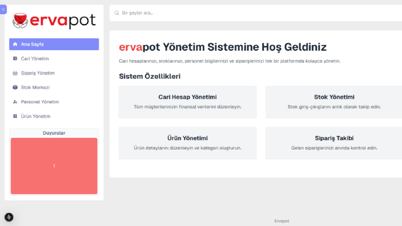 ervapot ERP Aplikasyonu