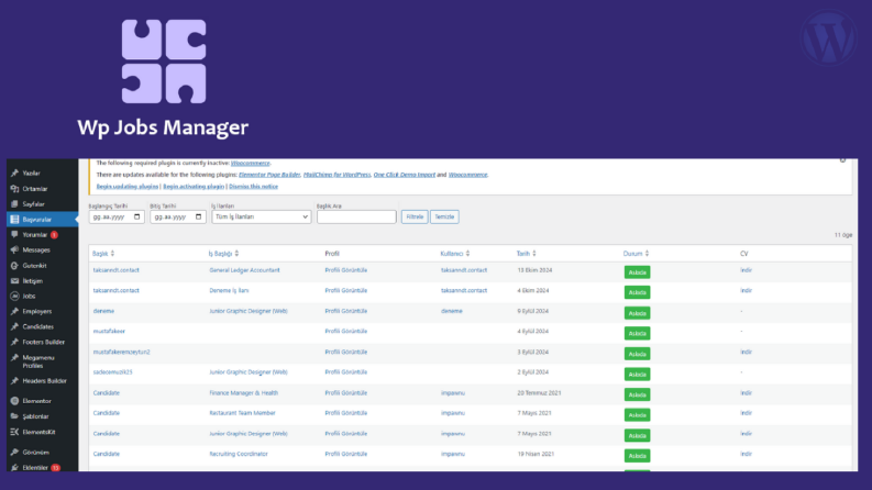 Wp Jobs Başvuranlar Listeleme