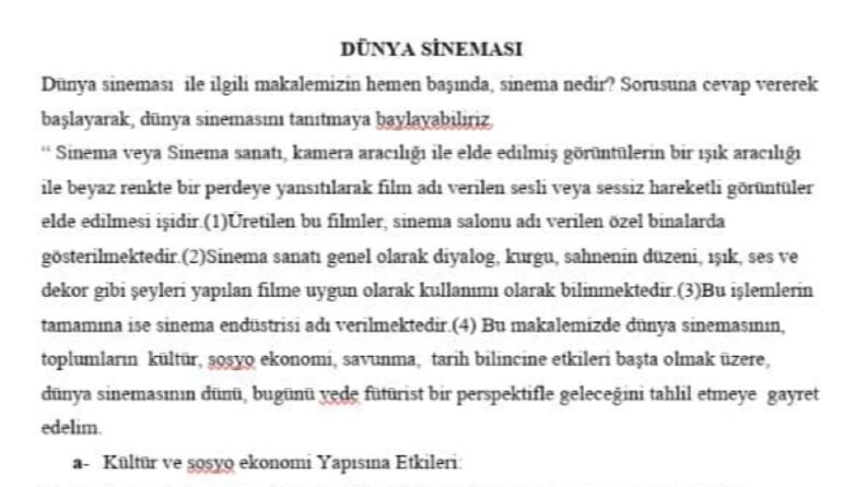 Bir blog için dünya sineması ile ilgili makale yazısı 