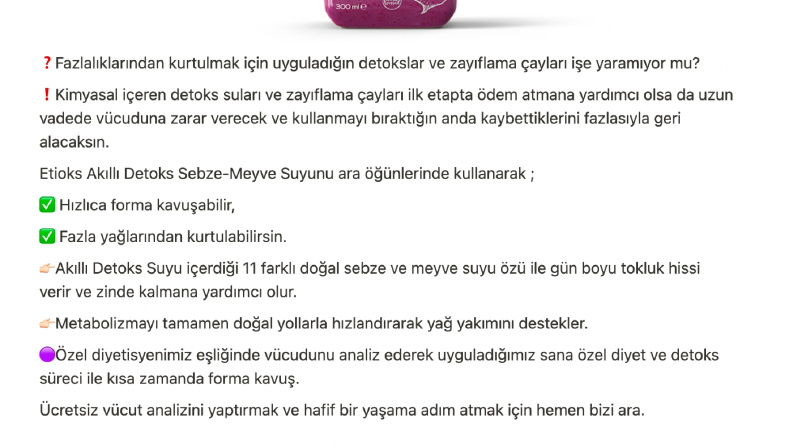 Diyetisyen ve Detoks Firması İçin Facebook Reklam Metni