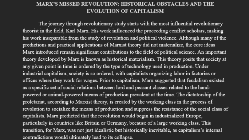 Marx ve Devrimi, Akademik Makale çevirisi