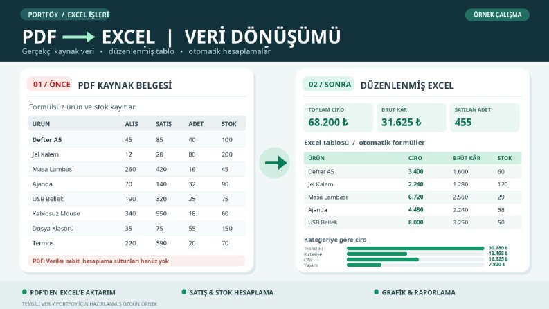 PDF'den Excel'e Veri Aktarımı ve Tablo Düzenleme