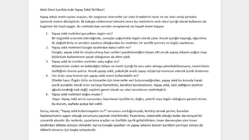 Web sitesi metinlerinde Yapay Zeka Kullanmak
