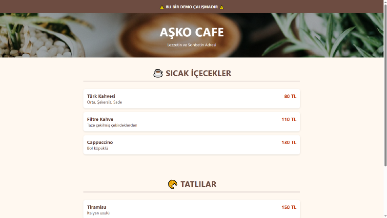 Kafe/Restoran Menu Sitesi - Demo