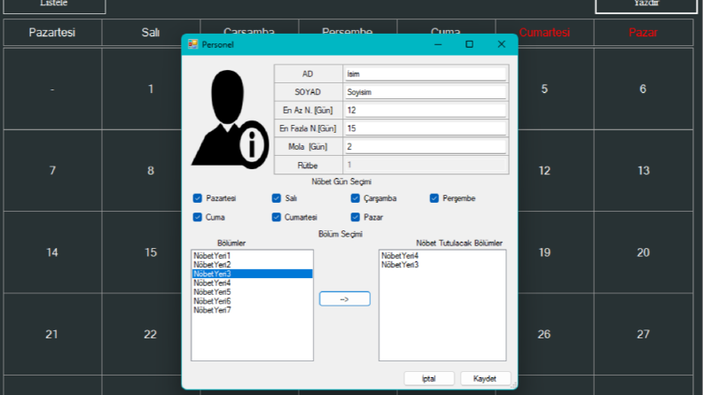 C# Nöbet Takip ve Planlama Uygulaması