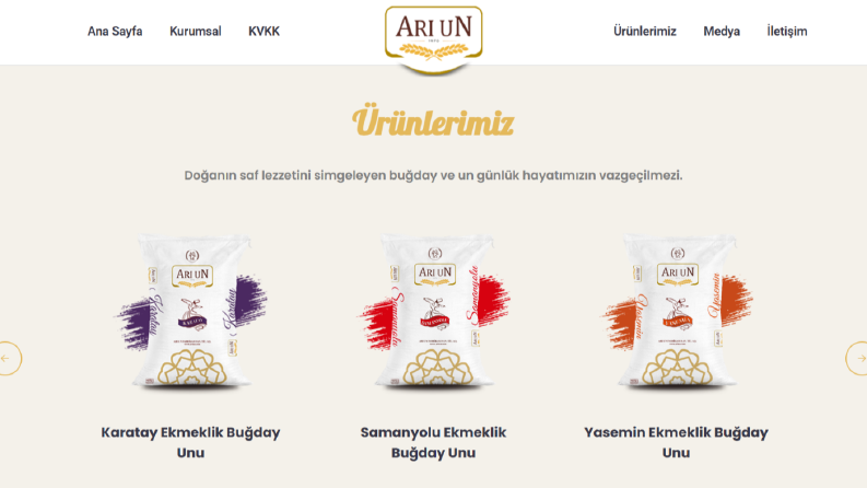 Arı Un Fabrikası web sitesi