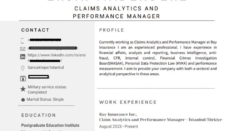 Hasar Analitik ve Sigorta Uzmanı için profesyonel CV