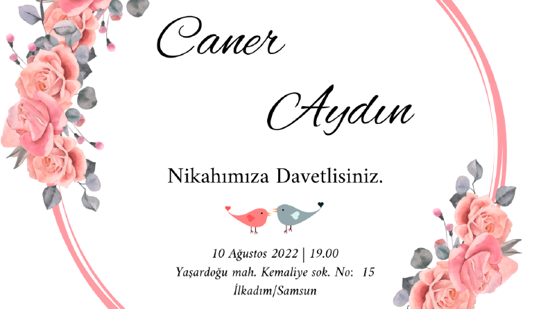 Pembe çiçekli kare davetiye 